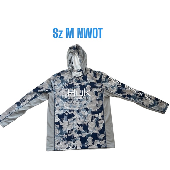 Huk Other - New Huk Fishing Icon X Hoodie Sz M Camo Blue Lightweight Sweatshirt NWOT Angler